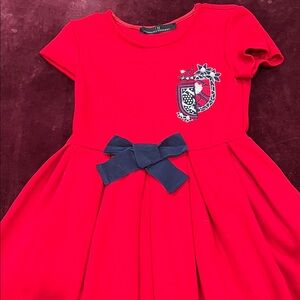 Carolina Herrera Red Kids Dress with Navy Bow